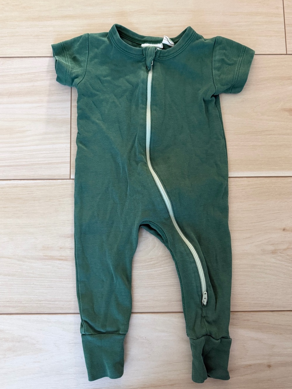 Kids Short-Sleeve Green Zippered One-Piece Footie